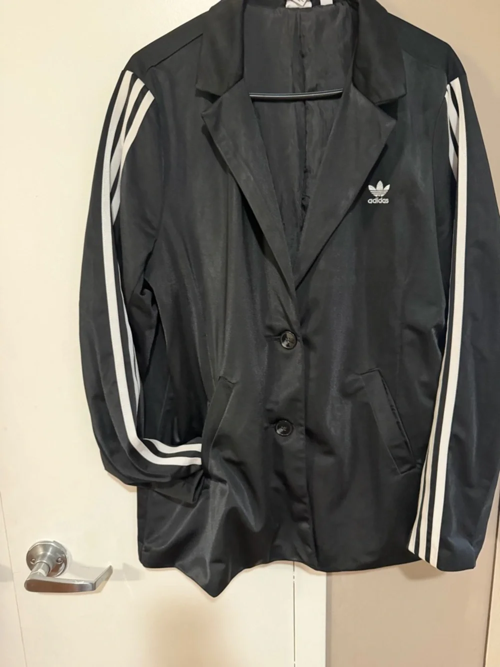 adidas Black Blazer Jacket with White Three-Stripes - Picture 1 of 8